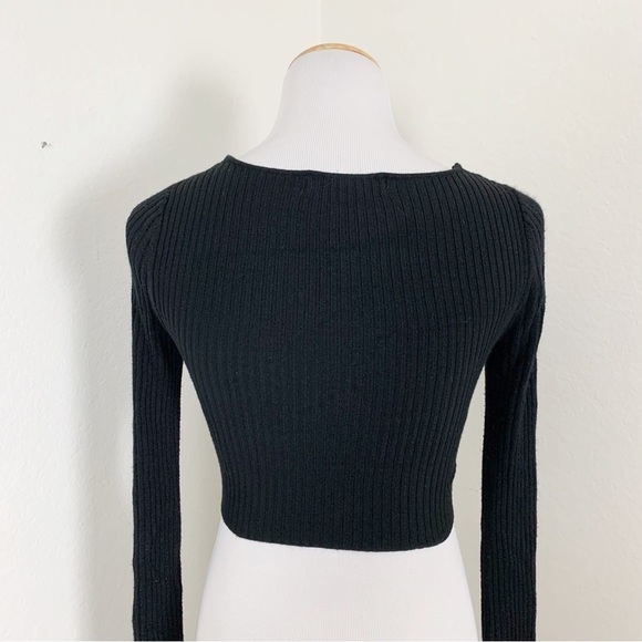 Urban Outfitters Long Bell Sleeve Ribbed Knit V Neck Crop Top - Picture 14 of 16